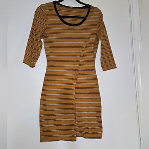Charlotte Russe Mustard Striped 3/4 Sleeve Dress